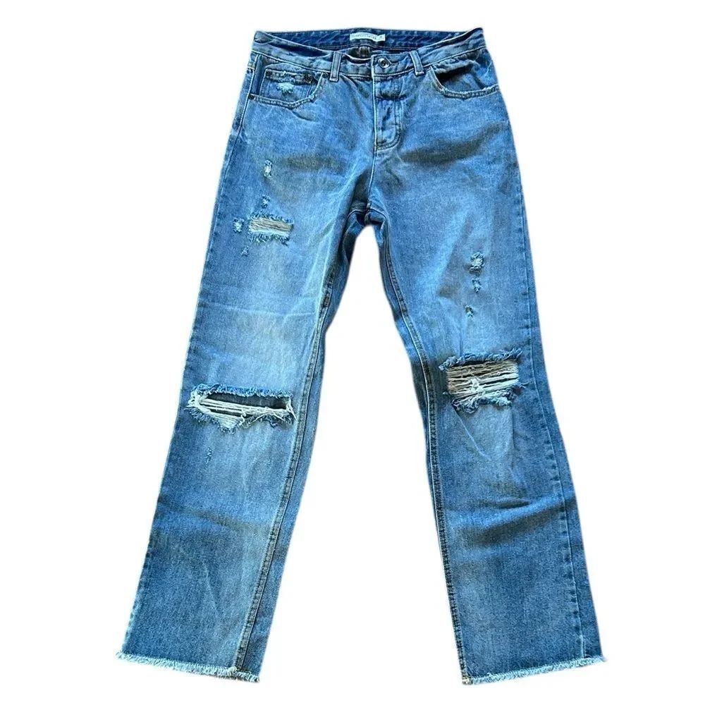 Avec Les Filles Distressed Light Blue Straight Jeans
